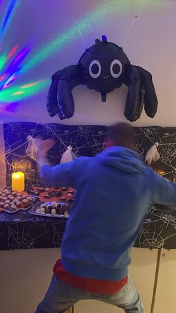 Eine Person vorm Buffet.